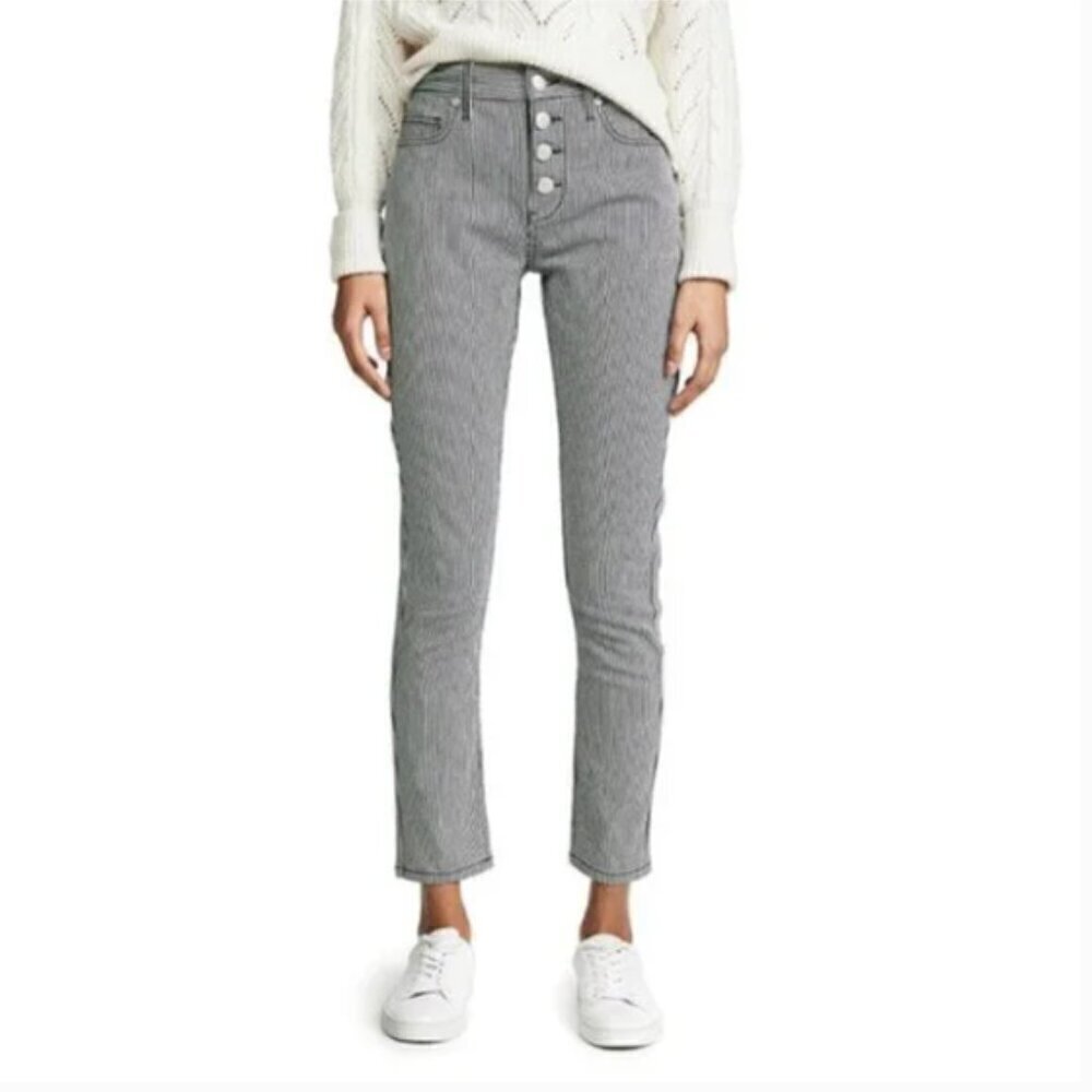 Joie Aerindis Cadet Stripe High Waist Button Fly Straight Crop Jean 30